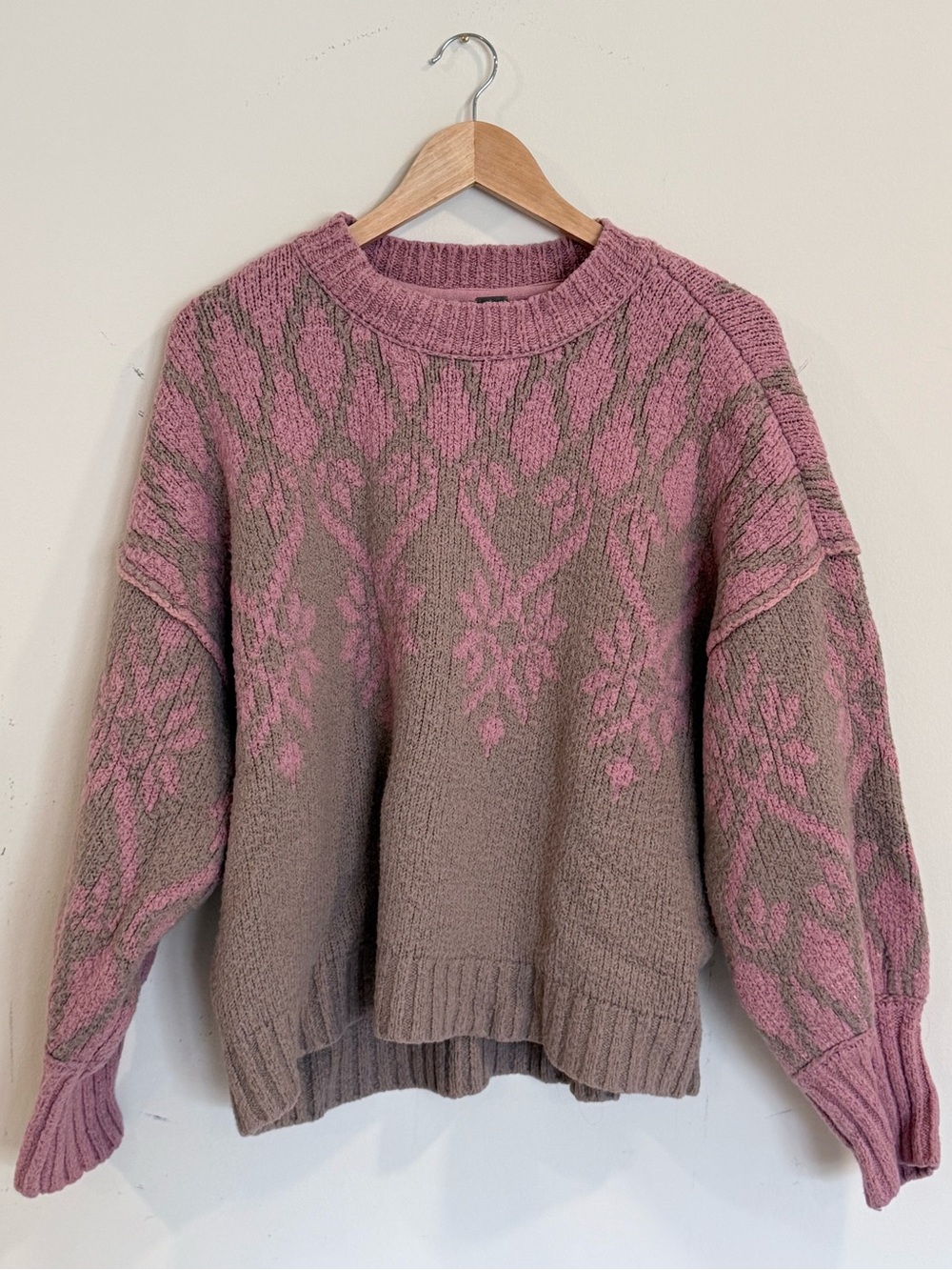 Free People Fireside Tunic Sweater Ethereal Blush Combo Pink Floral S